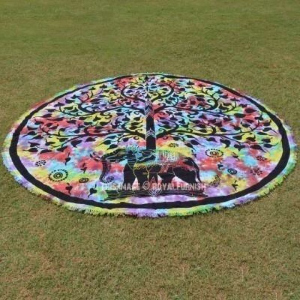 Multi color large round mandala beach blanket